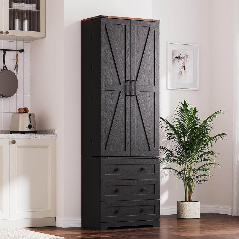 IDEALHOUSE Farmhouse Kitchen Pantry Cabinet - 72" Tall Large Wood Kitche...
