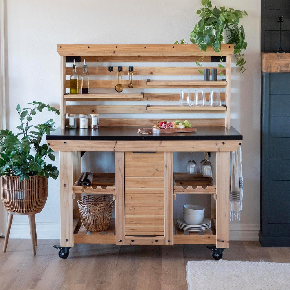 Backyard Discovery 48" Cedar Wood Buffet Hutch Serving Station with Galv...