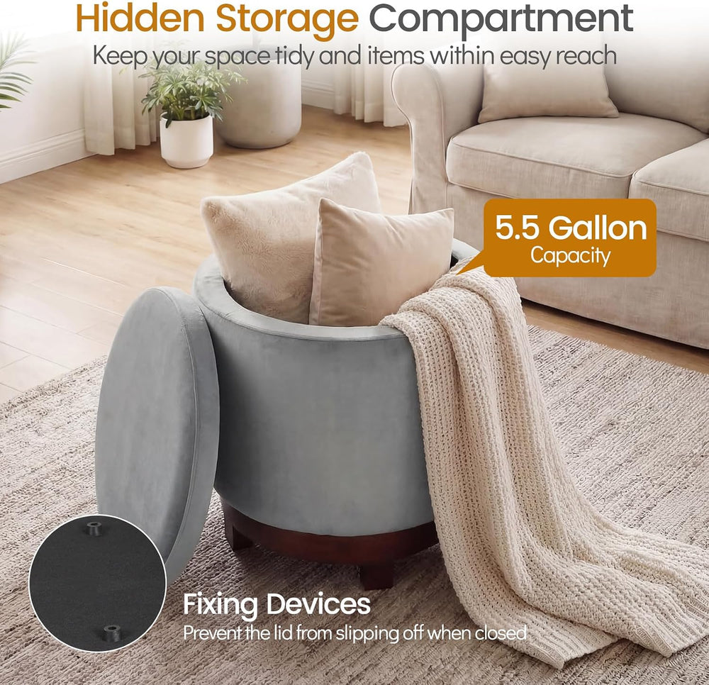 Giantex Round Ottoman with Storage, 360° Swivel Velvet Vanity Stool with Remo...
