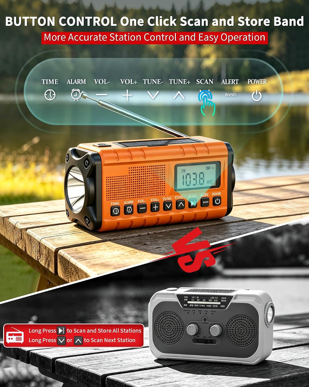 Hand Crank Emergency Radio Am Fm-10000mAh/37000mWh NOAA Weather Radio