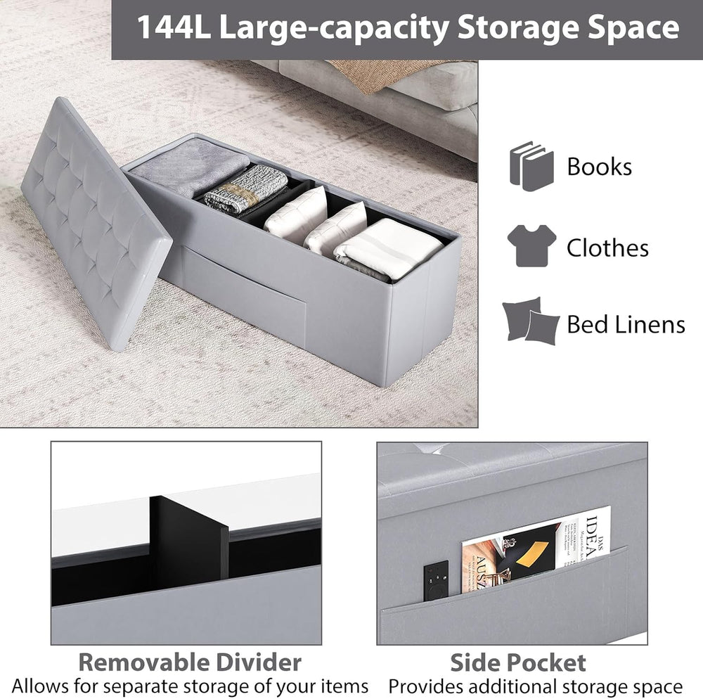 Giantex 43 Inches Folding Storage Ottoman Bench, Upholstered PU Leather Stora...