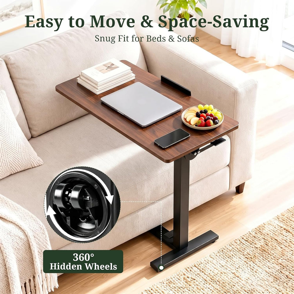 Overbed Bedside Table with Wheels, Foldable Rolling Desk Adjustable Height