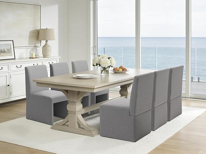Grey Upholstered Dining Chairs Set of 2, Kitchen & Dining Room Chairs, Mi...