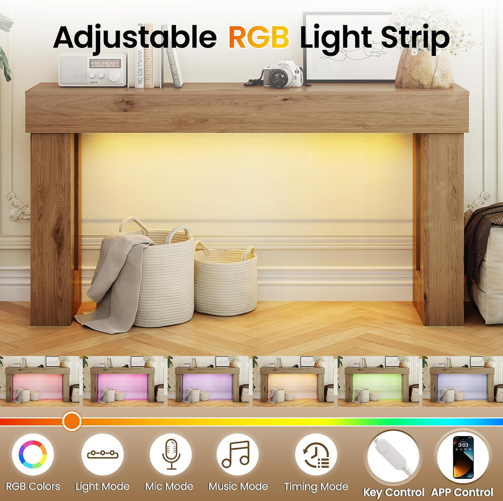 Apicizon 63" Long Console Table for Entryway with LED Light, Farmhouse W...
