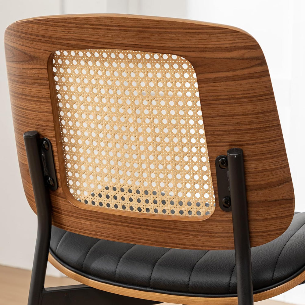 Rattan Dining Room Chairs Set of 4,Mid Century Black PU Leather Kitchen Chair...