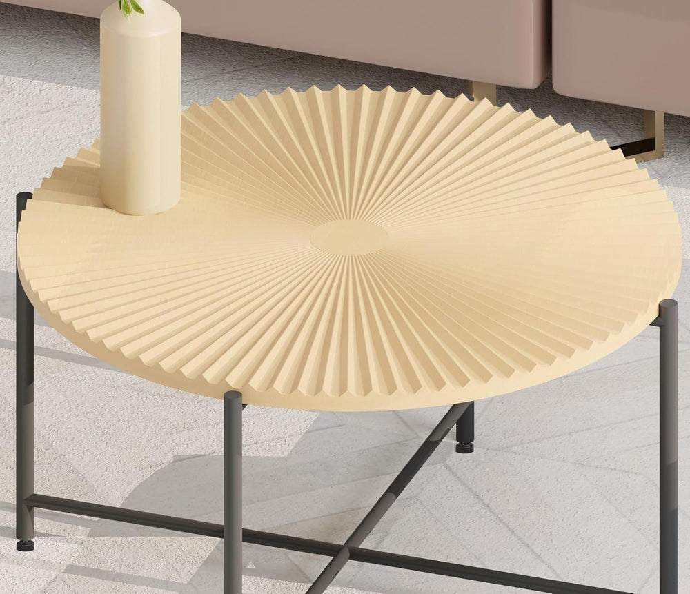 2-Piece Coffee and End Table Set, Round, Oak Natural | Distressed Cylindrical...