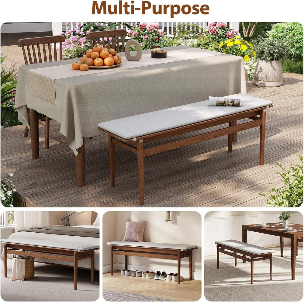 Solid Wood Dining Bench 55'’ Indoor End of Bed Upholstered Bench for Entr...