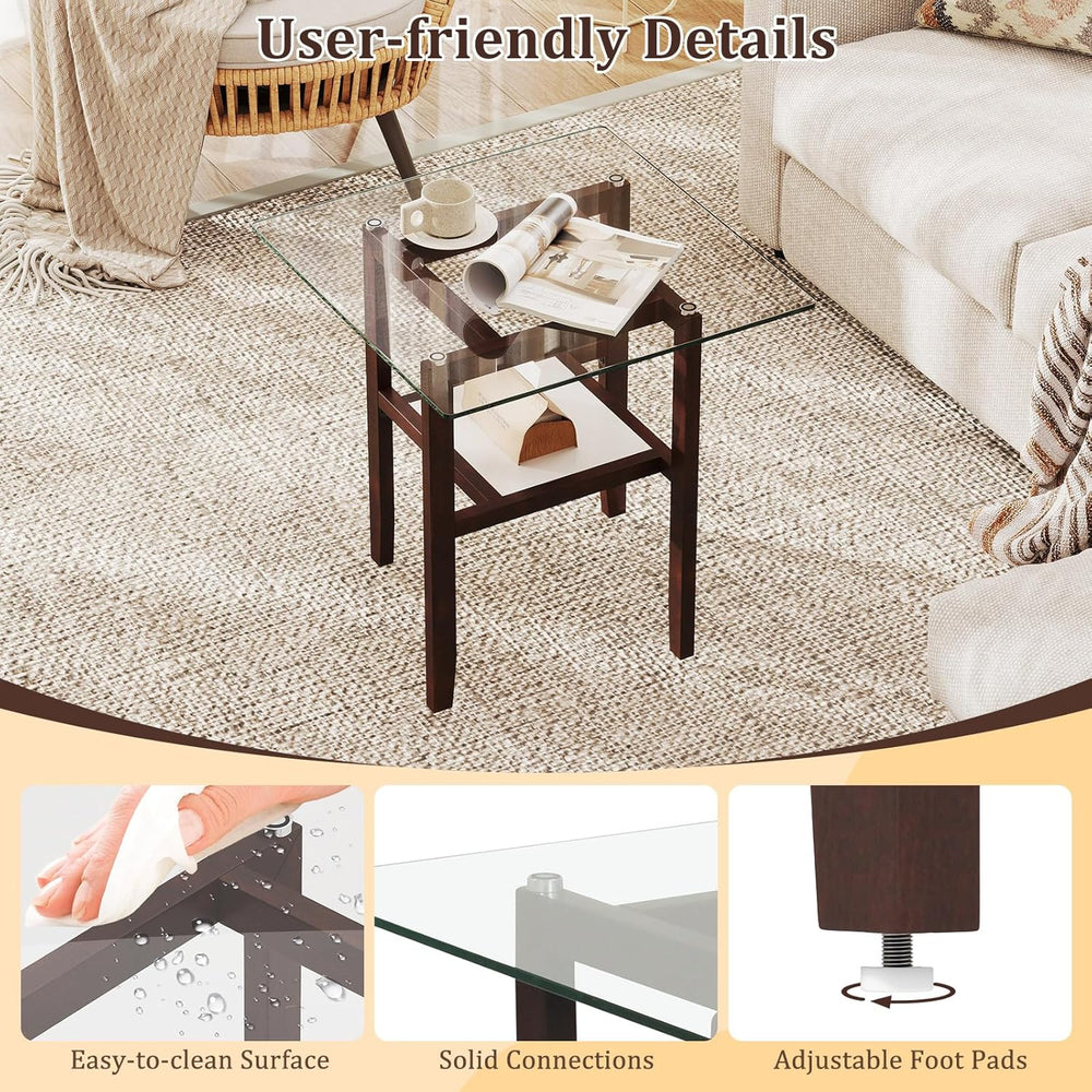 Giantex Glass End Table Set of 2, 24" Square Side Tables with Storage Sh...