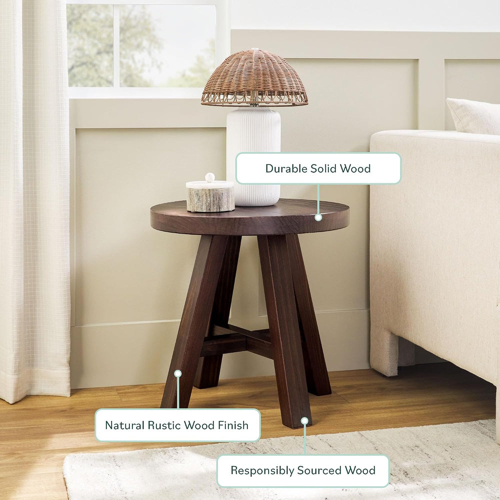 Walker Edison Colt Modern Farmhouse Solid Wood Round Side Table, 18 Inch, Esp...