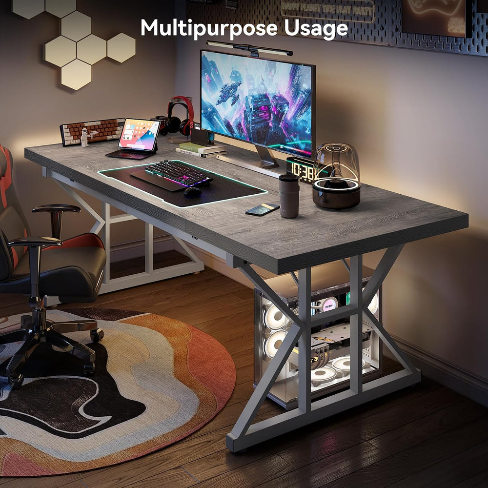 LITTLE TREE 70.8-Inch Large Executive Desk, Modern Computer Office Desk, Wood...