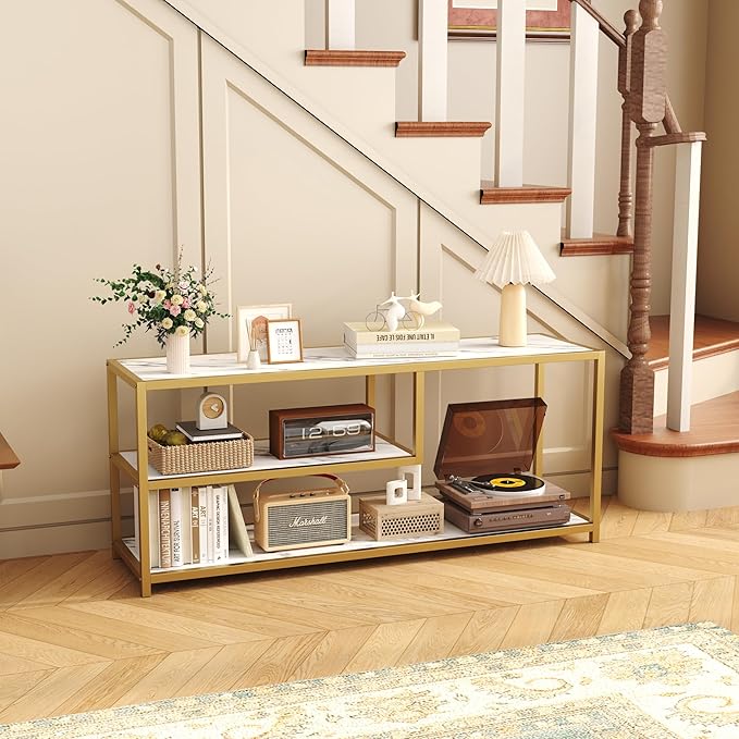 Function Home TV Stand for TVs up to 55 Inch, 3 Tier Entertainment Center, Me...