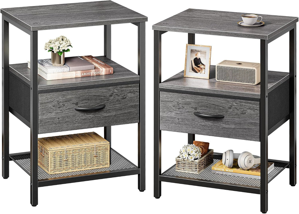 Huuger Nightstand Set of 2, Night Stand with Fabric Drawer, Mesh Shelf, Side ...