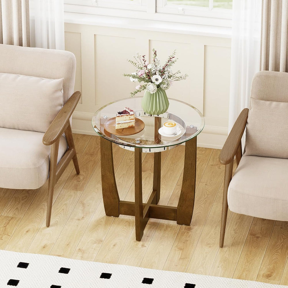 Giantex Round Glass End Table Set of 2, 24’’ Side Table with Tempered Glass T...