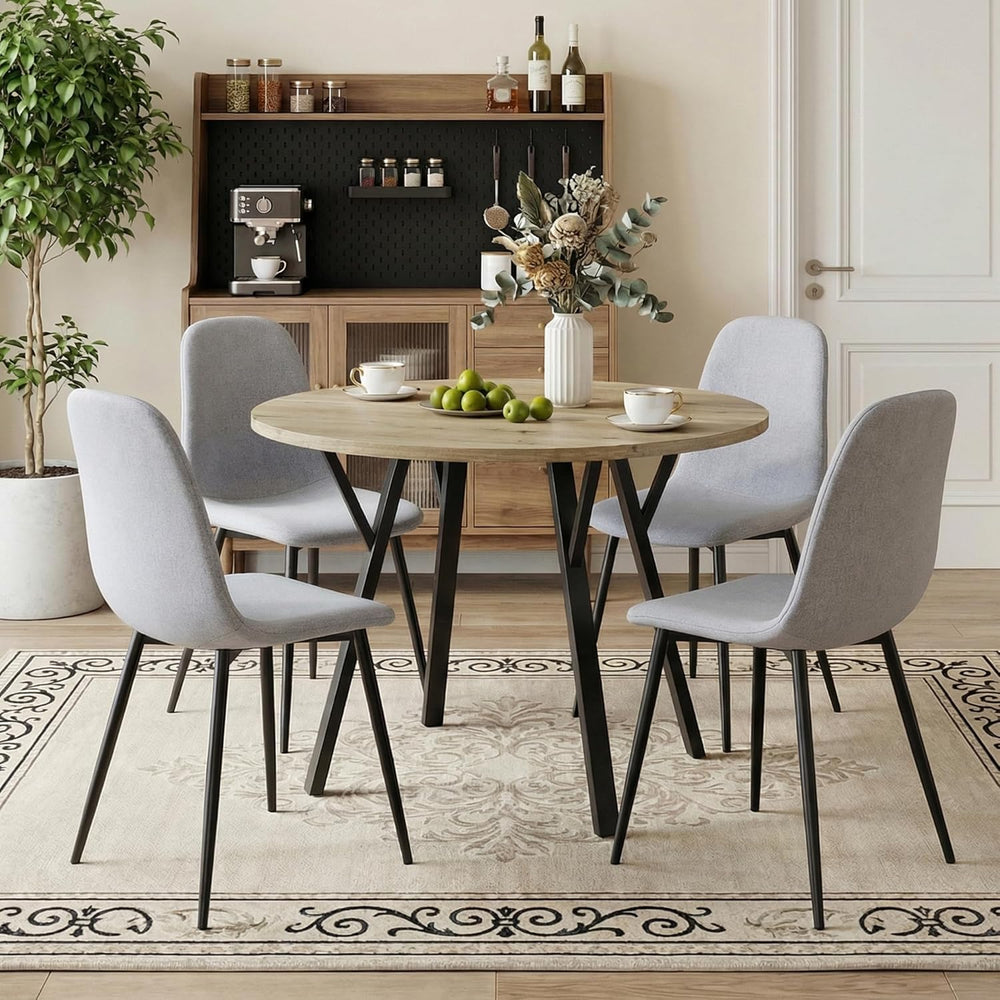 Round Dining Table Set for 4, Rustic 36" Circle Kitchen Table and 4 Gray...