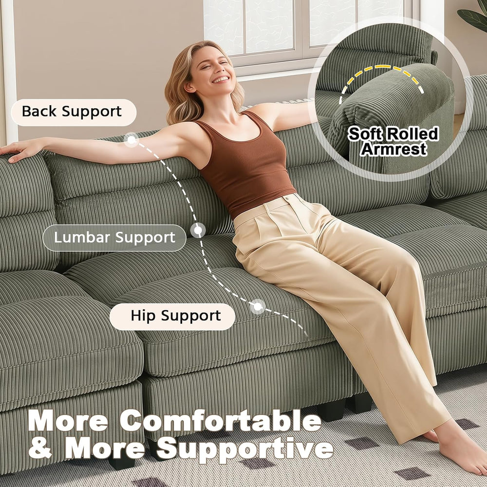Corduroy Sofa Set, Upholstered Ottoman, Loveseat Set of 2, and 3-Seater Couch...