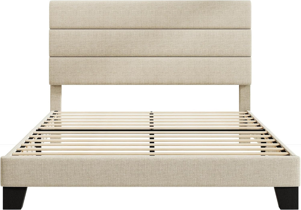 HOOMIC Queen Size Bed Frame with Headboard, Fabric Upholstered Platform Bed w...