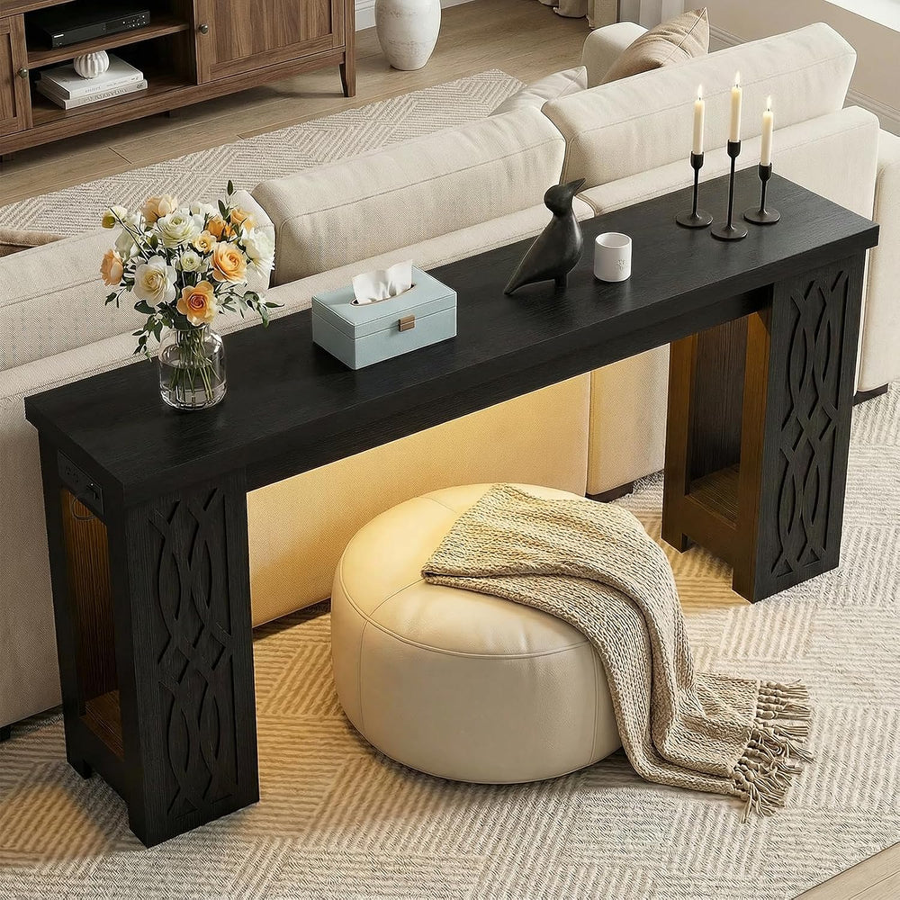 Cyclysio 63" Console Table with Outlet & Colorful LED Lights, Black ...