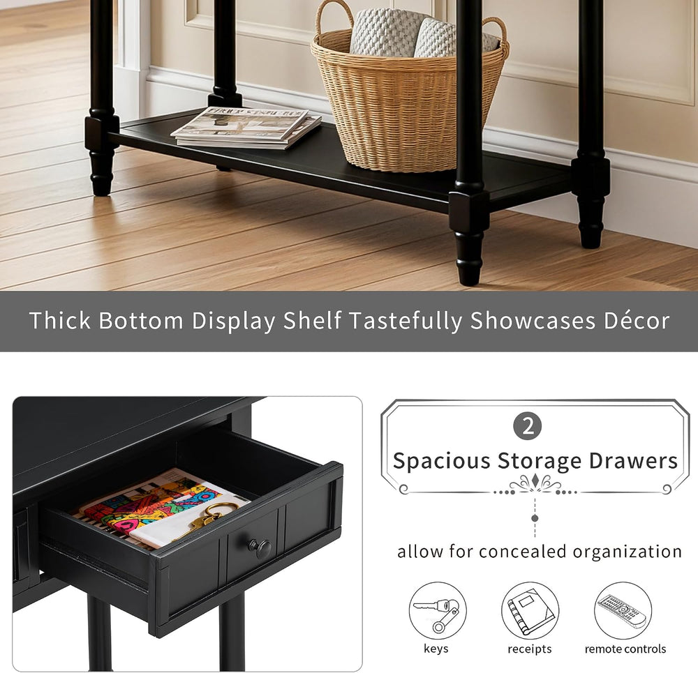 P PURLOVE Console Table Sideboard Wooden Sofa Table with 2 Drawers and Bottom...