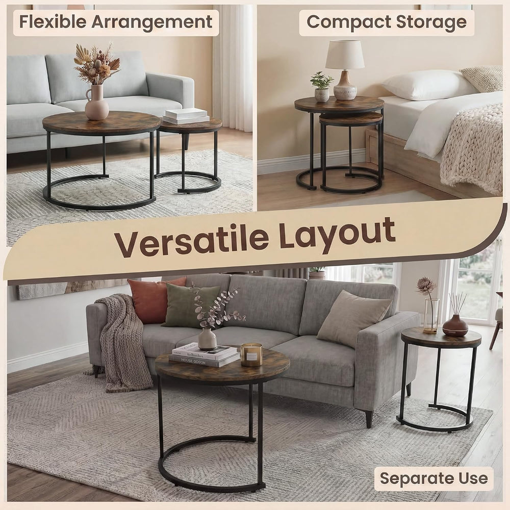 COSTWAY Stackable Nesting Coffee Tables Set of 2 for Living Room, Walnut | Ro...