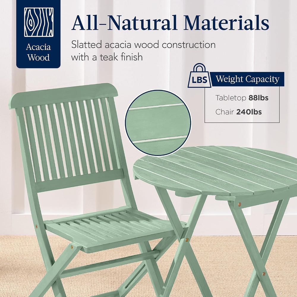 Best Choice Products 3-Piece Acacia Wood Bistro Set, Folding Patio Furniture ...