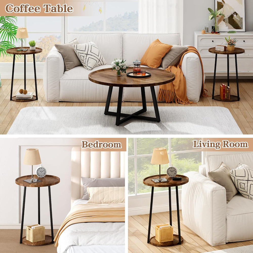 AWQM Coffee Table and End Table Sets, Round Coffee Table Set & 2 End Side...