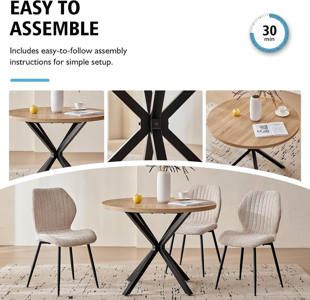 39" Round Dining Table Set for 4, Mid Century Kitchen Table with 4 Boucl...