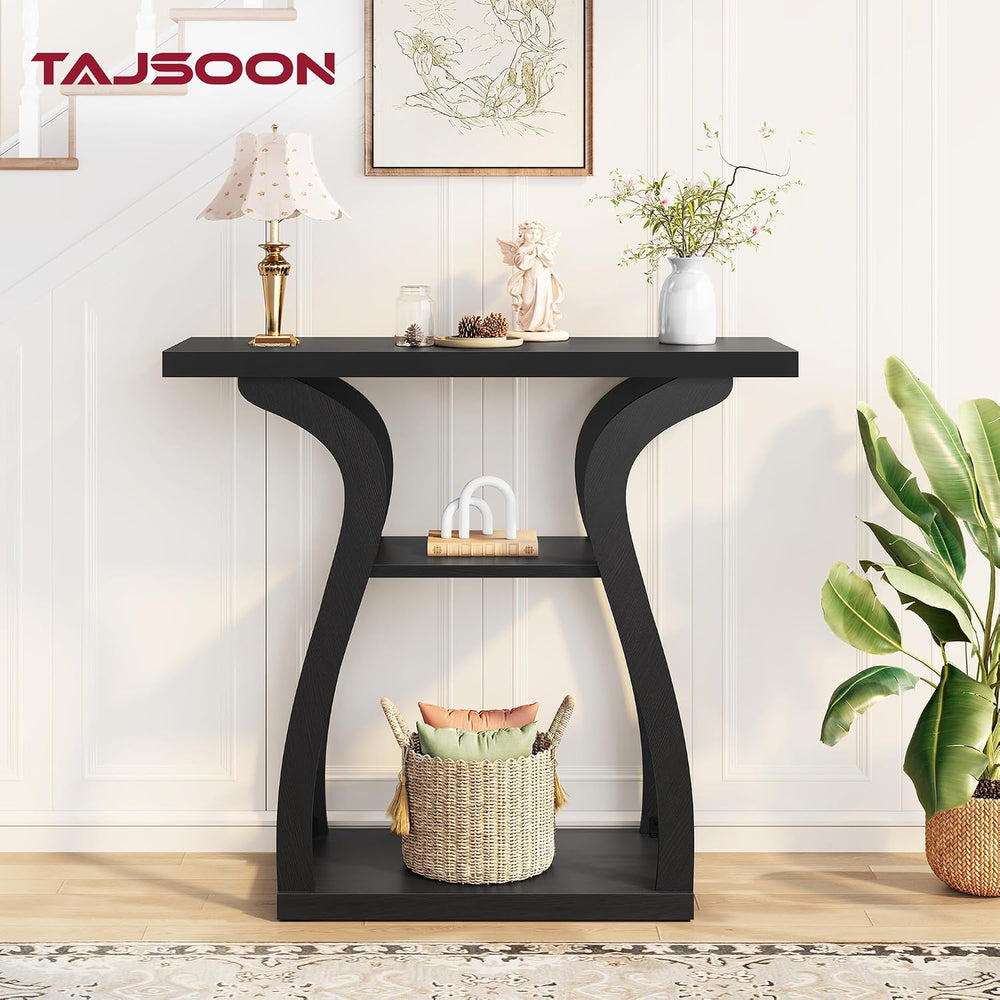 Tajsoon 3-Tier Farmhouse Console Table for Entryway 31.5", Black