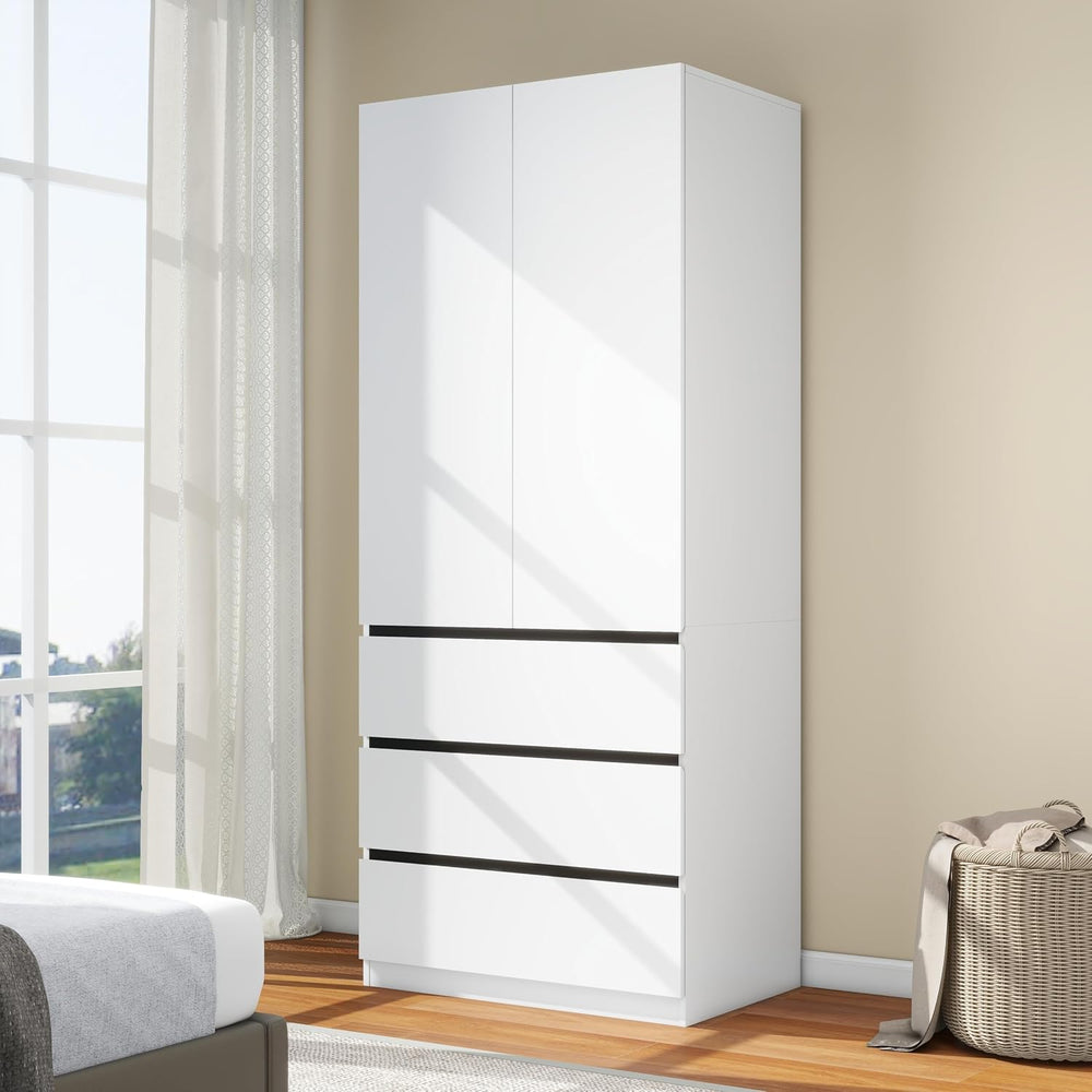 Wooden Wardrobe Closet with 2 Doors: 75" Bedroom Armoire Wardrobe Closet...