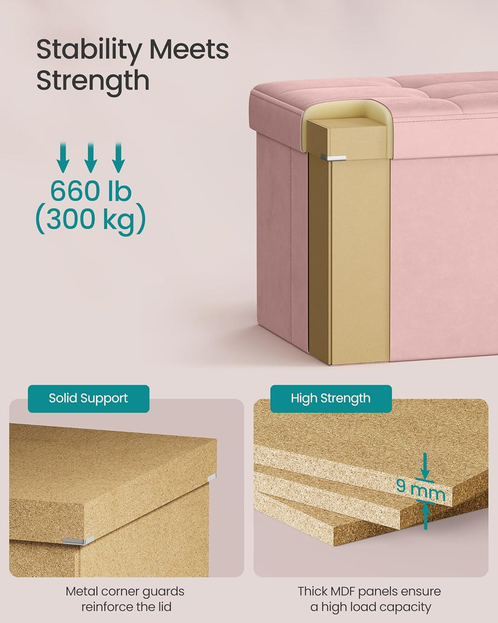 SONGMICS Mazie Collection - 30 Inches Storage Ottoman, Foldable Storage Bench...