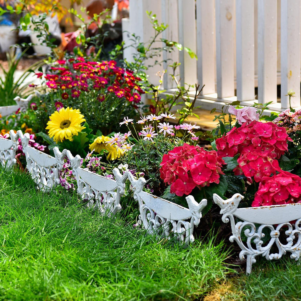 Sungmor Cast Iron Garden Edging Border, 9.9 Inches Tall, 4 Pack White
