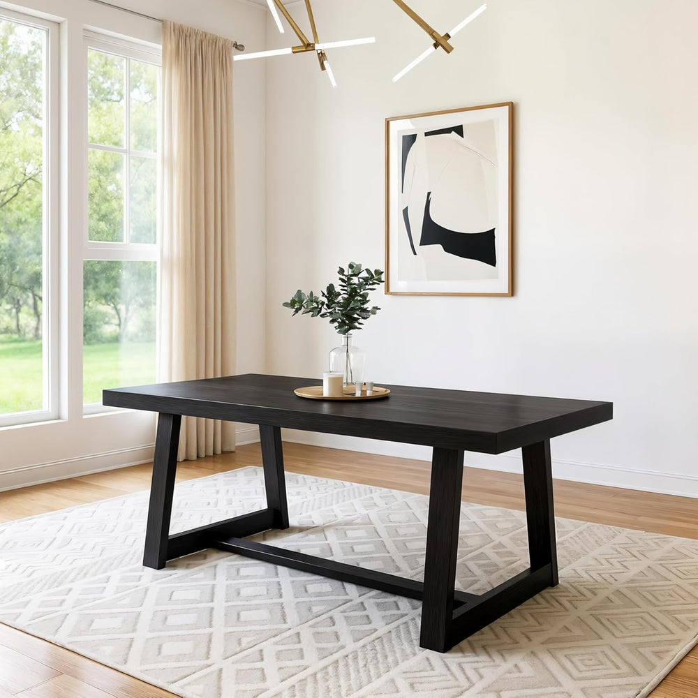 Plank+Beam Classic 72 Inch Dining Table, Rectangular, Black Wirebrush