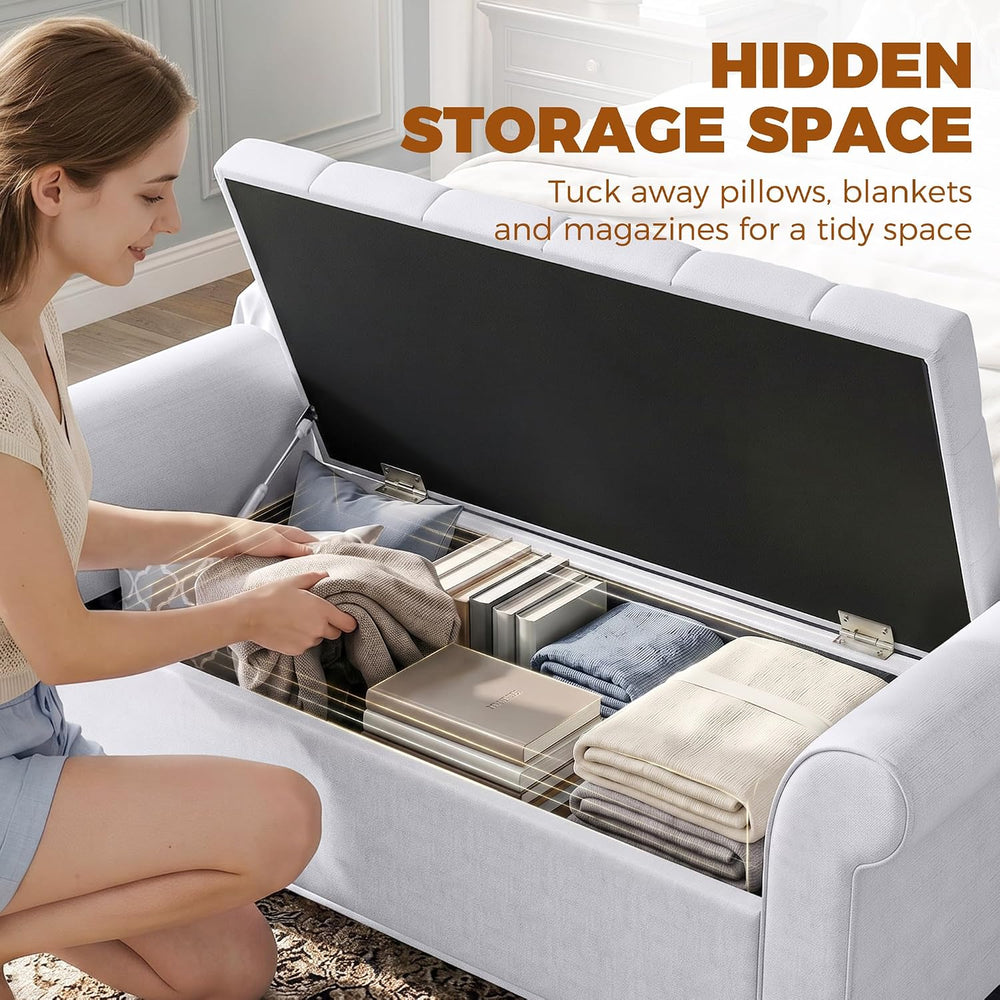 HOMCOM 47" Storage Ottoman Bench, Tufted Long Ottoman with Storage Chest...