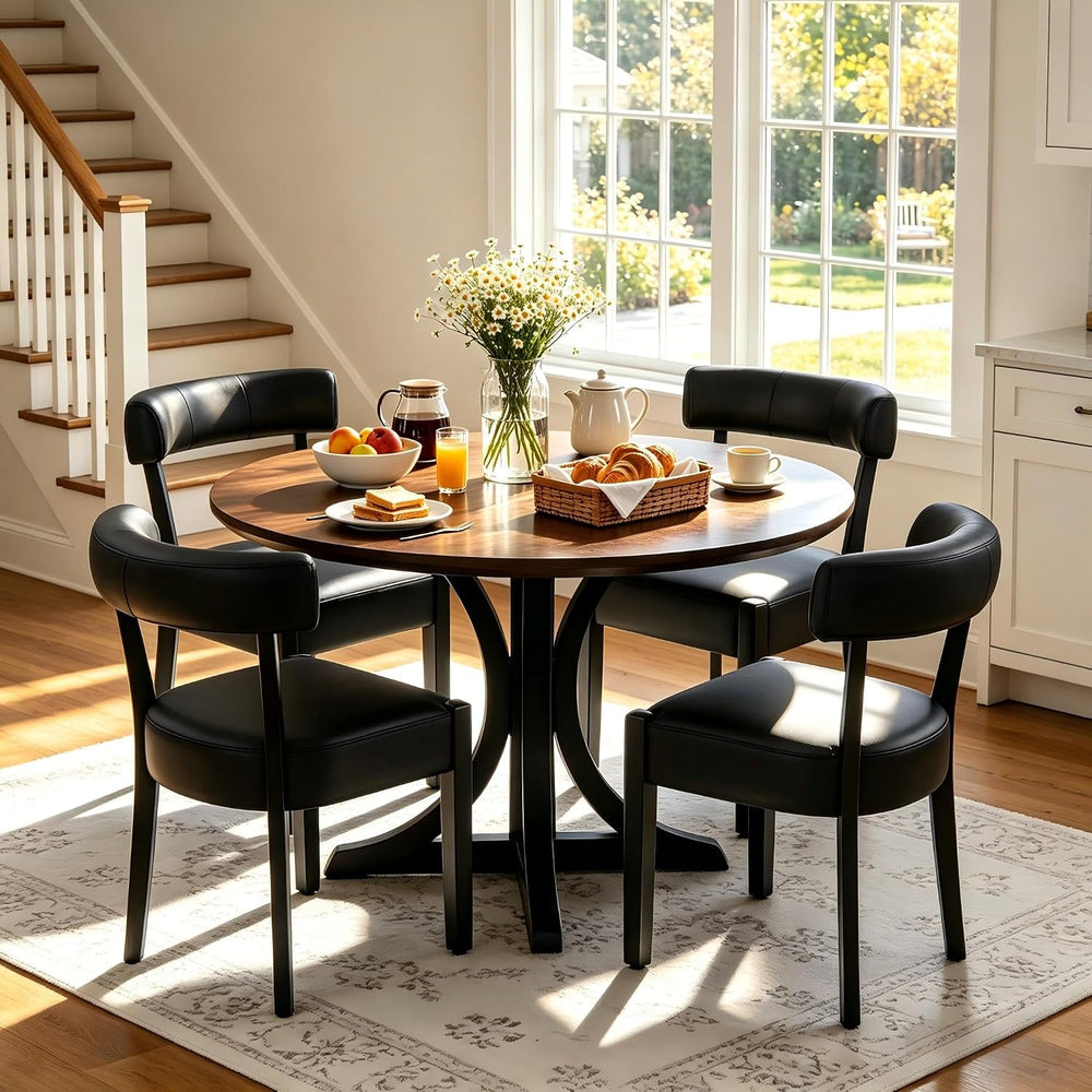 RNKSFX Black Dining Chairs Set of 4, Faux Leather Upholstered Kitchen & D...