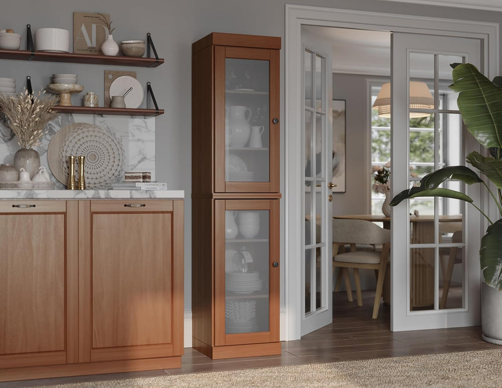 Palace Imports Solid Wood Kitchen Pantry Cabinet w/Frosted Glass Doors - Narr...