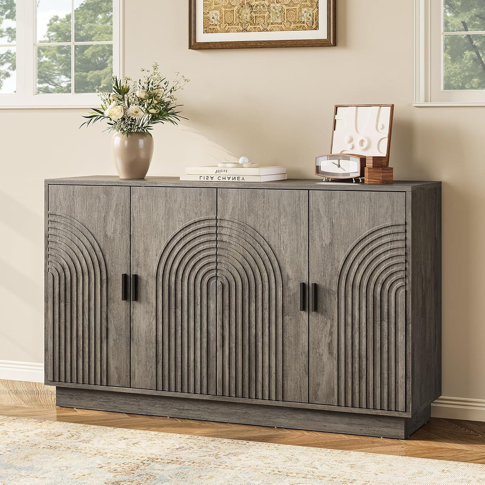 Fluted Sideboard Buffet Cabinet with Storage - 57" Credenza Coffee Bar C...