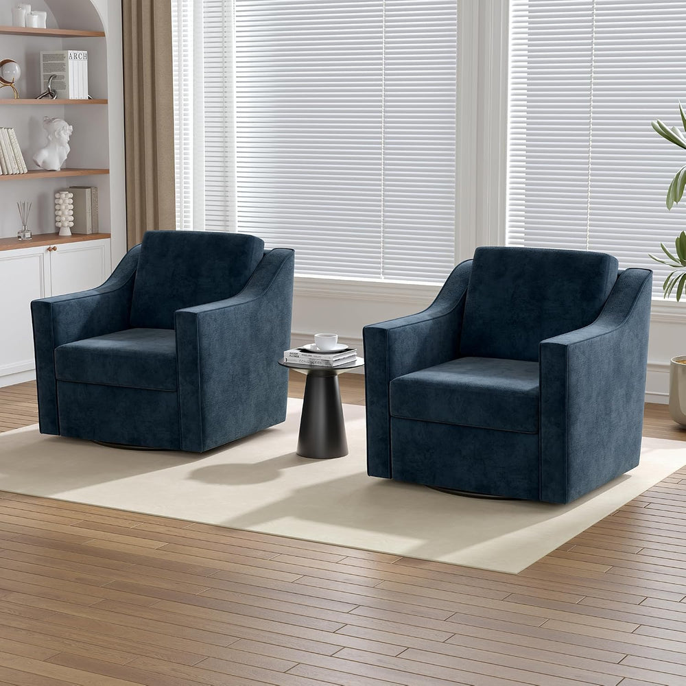Swivel Accent Chairs Set of 2, 360° Swivel Armchairs with Deep Seat, Navy