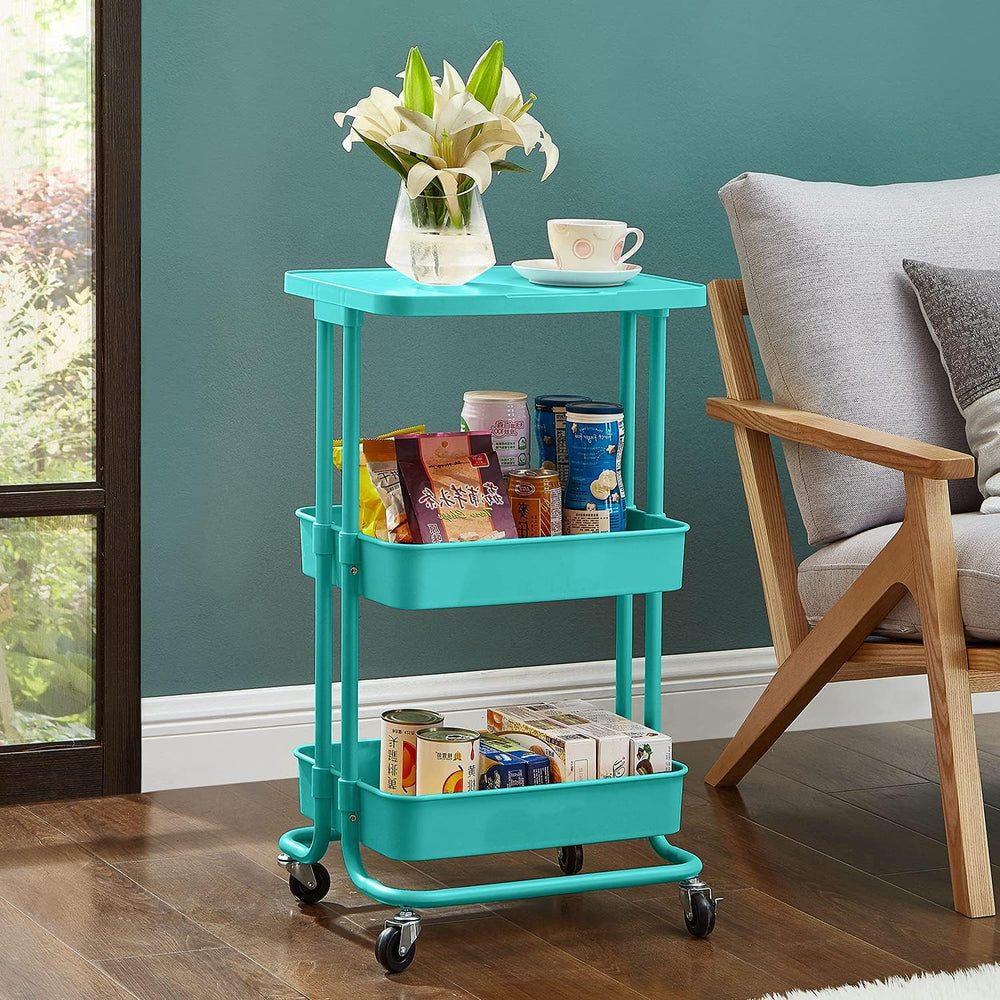 BEEY Metal Storage Baskets with Wheels, Metal Wire Market Basket Storage Orga...