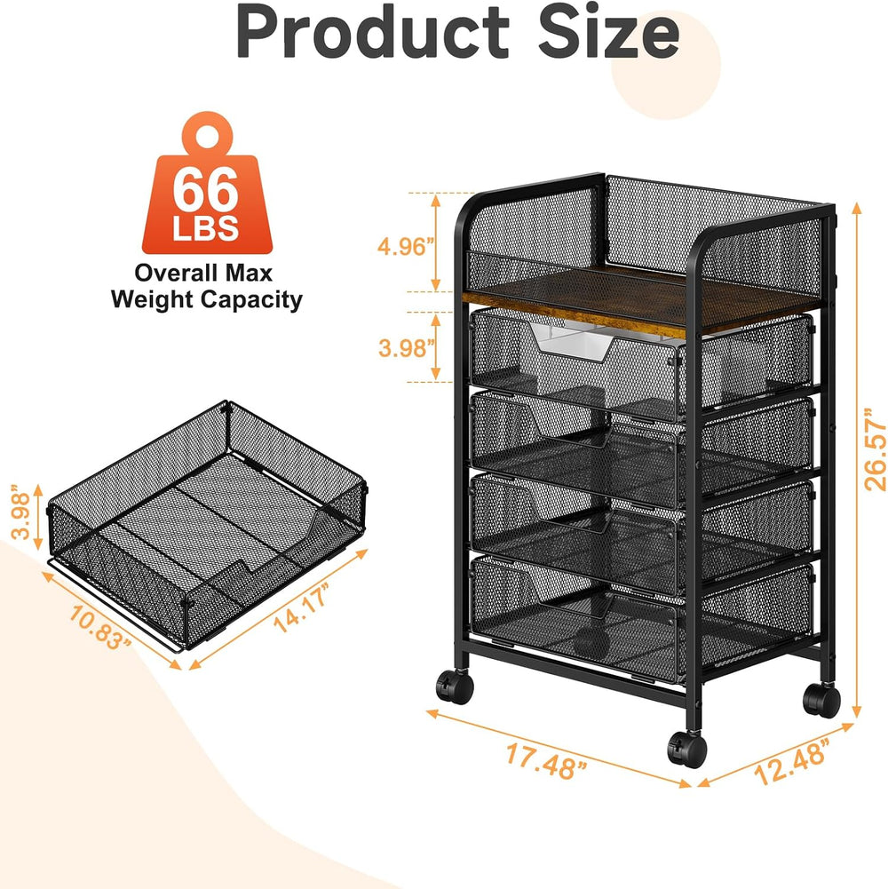 5-Tier Rolling Kitchen Cart with Drawers - Kitchen Storage Cart on Wheels,Pan...