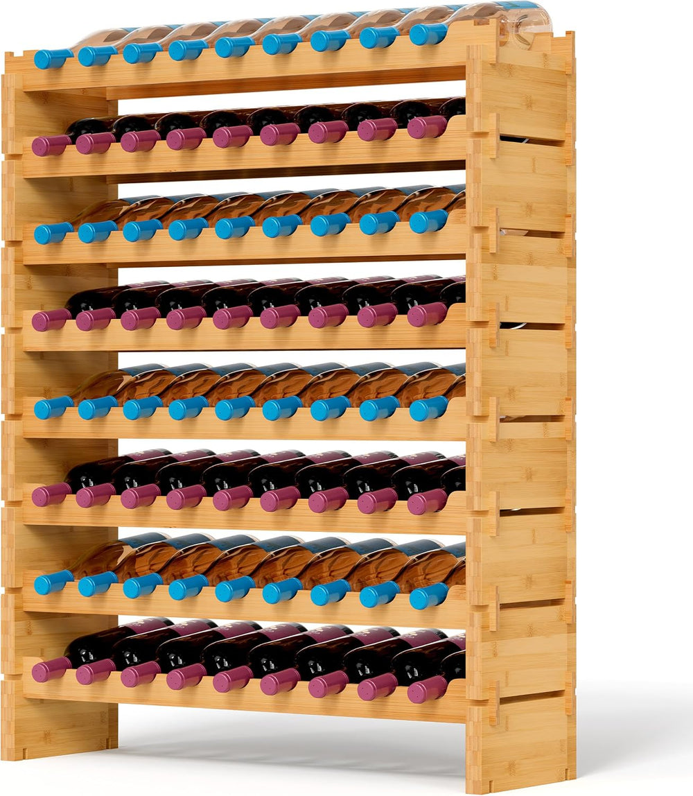 NutriChef Bamboo Wine Rack Freestanding Floor, 8-Tier Wooden Wine Storage She...