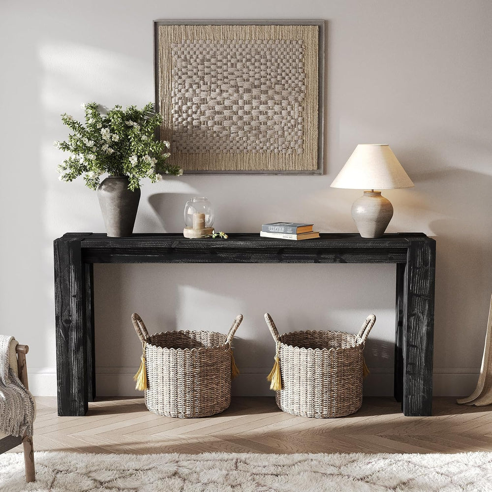 Solid Wood Black Console Table for Entryway, 70.9-Inch Extra Long Narrow Sofa...
