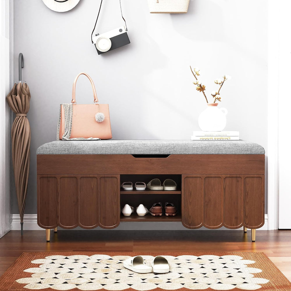 3More 40" Entryway Shoe Storage Bench,Upholstered Hidden Space Beneath S...