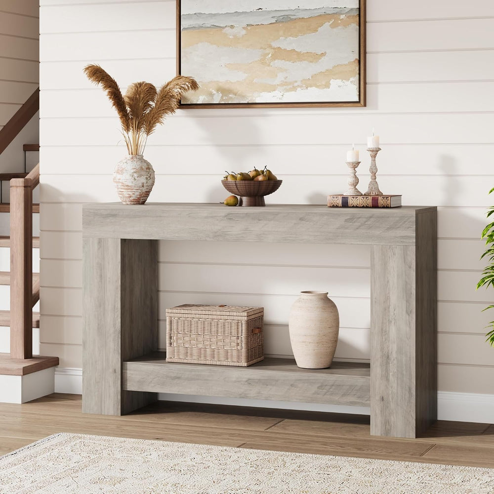 Garvee 47" Farmhouse 2-Tier Console Table for Entryway, Grey | Sofa Tabl...