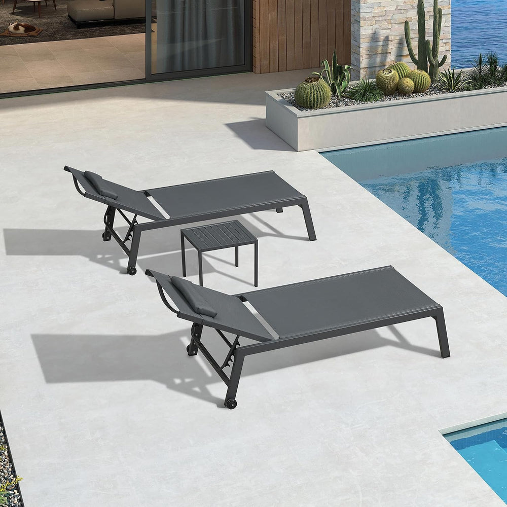PURPLE LEAF Outdoor Oversized Lounge Chair Set of 3 Pool Lounger Patio Chaise...