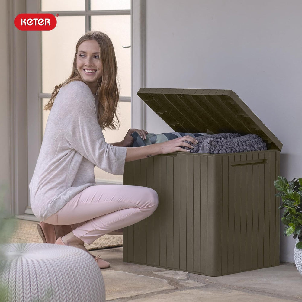 Keter City 30 Gal Outdoor Storage Box and Patio Side Table