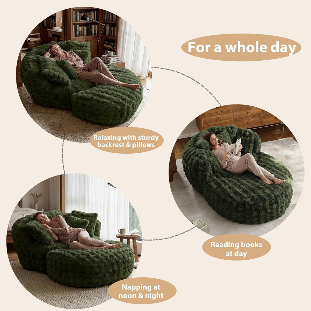 55" W x 75" D Oversized Chaise Lounge Chair Indoor with Ottoman,Gre...