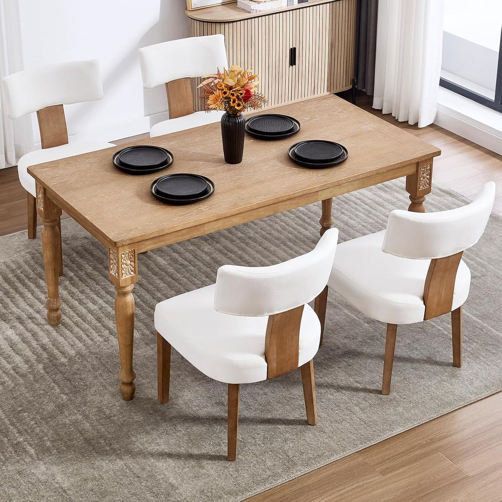 Mid Century Modern Dining Chairs Set of 4, Linen Fabric Upholstered Dining Ch...
