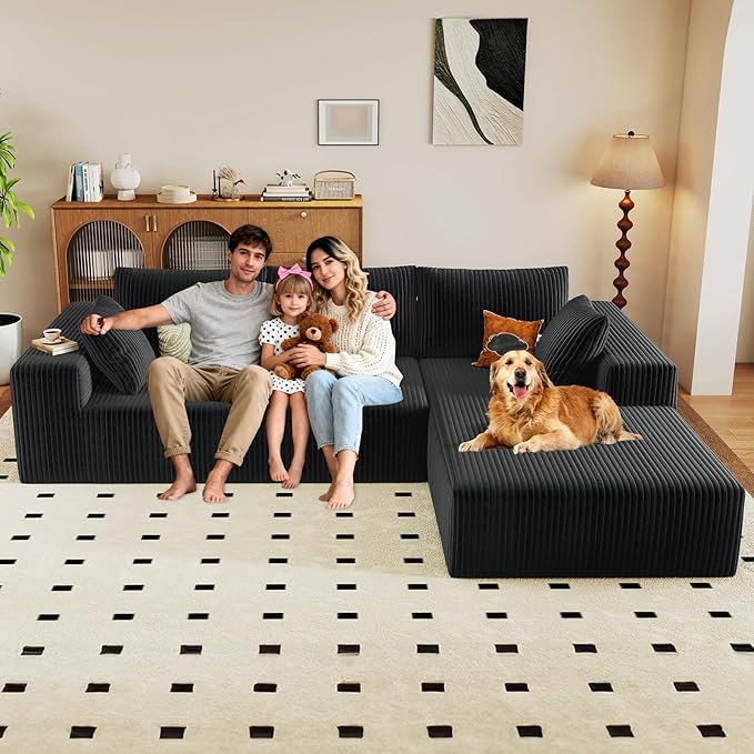 96" Modular Sectional Couch, L Shaped Cloud Sofa with Chaise Lounge, Cor...