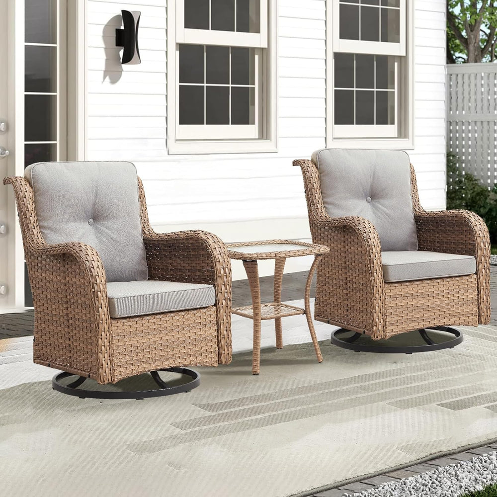 Outdoor Swivel Rocker Patio Chairs-Wicker Patio Swivel Chairs Set of 2 with S...