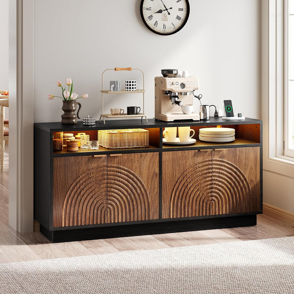Modern Sideboard Buffet Cabinet with Storage - 58" Fluted Coffee Bar Cab...