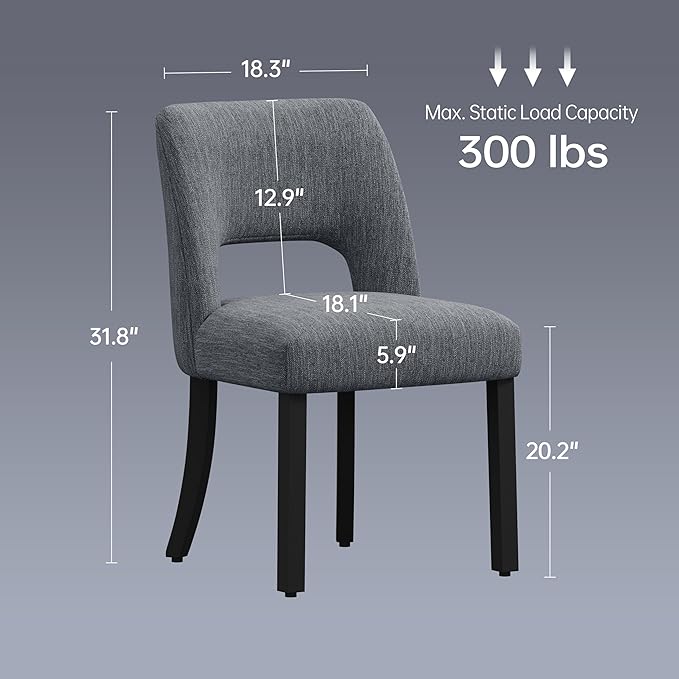 keoni Wooden Dining Chairs Set of 6, Mid Century Modern Upholstered Dining Ro...